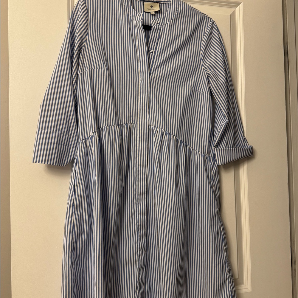 Striped Button-Front Royal Navy Dress - Blue & White